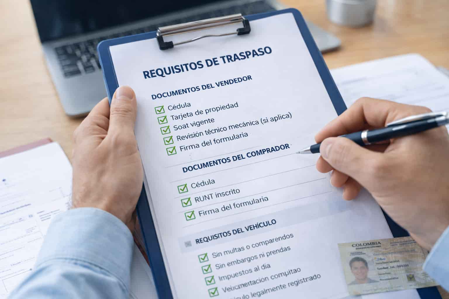 Checklist de requisitos para el traspaso de un vehículo con documentos del vendedor, comprador y vehículo verificados